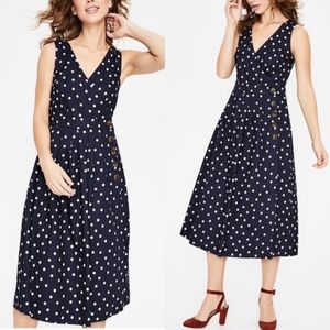 Boden Sz 12 Navy Polka Dot Arwen Linen-Blend Midi Dress